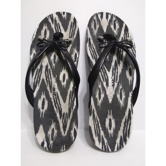 Vionic Women's Size 9 Orthaheel Bella II Black White Flip Flop Sandals Bow Zebra - Picture 5 of 8